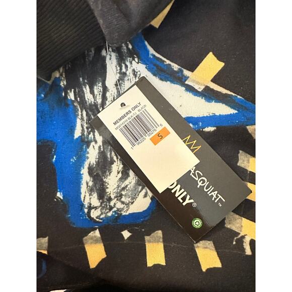 Jean Michel Basquiat Members Only Hoodie Mens Size Small Black Blue Painting - Picture 3 of 3